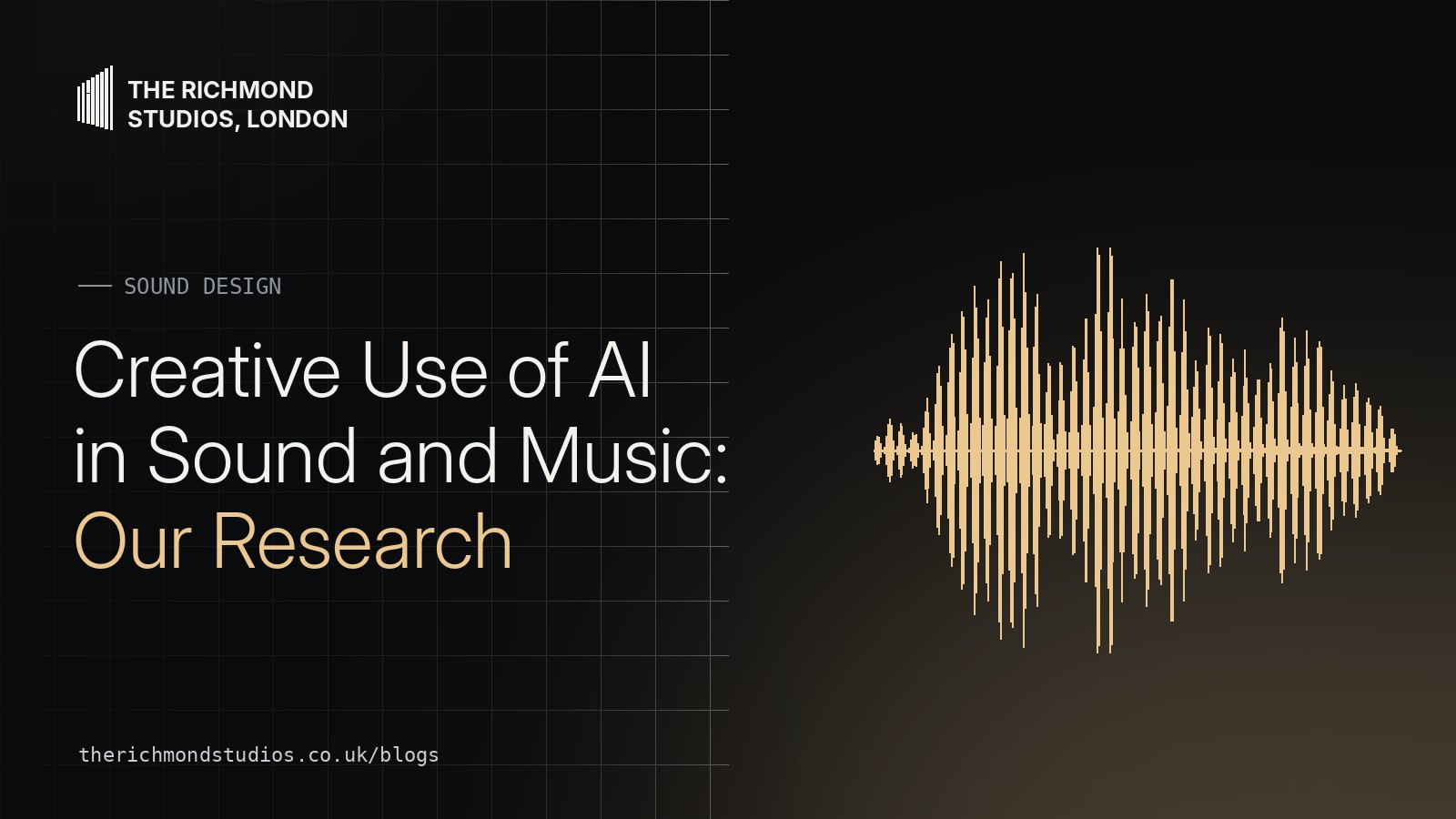 Gold waveform beside the title Creative Use of AI in Sound and Music: Our Research