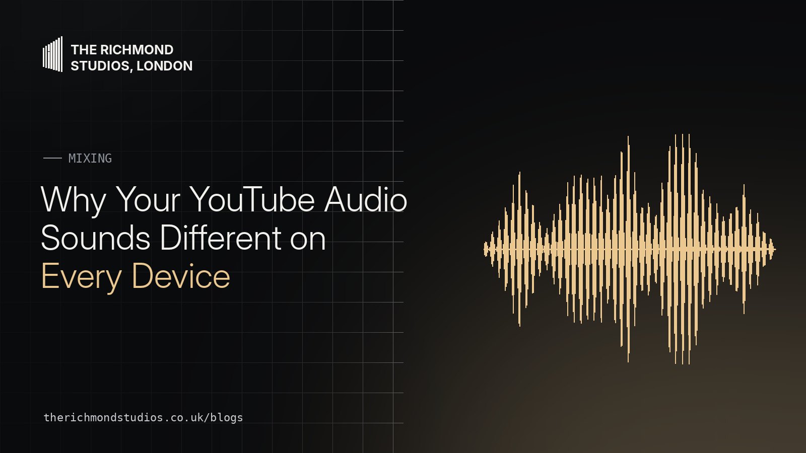 Gold waveform beside the title Why Your YouTube Audio Sounds Different on Every Device