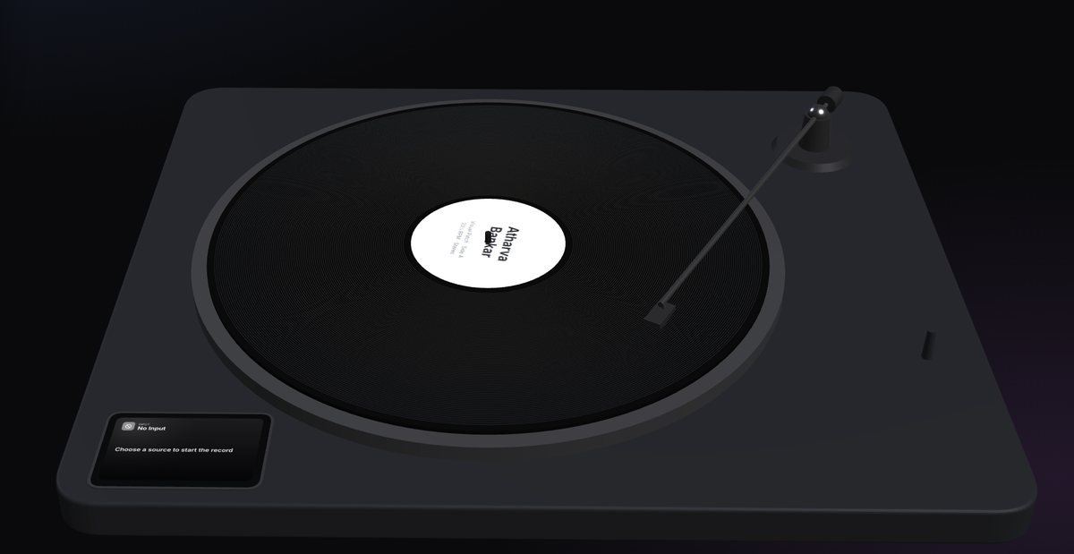 The 3D turntable at rest with a flat record, before any sound plays